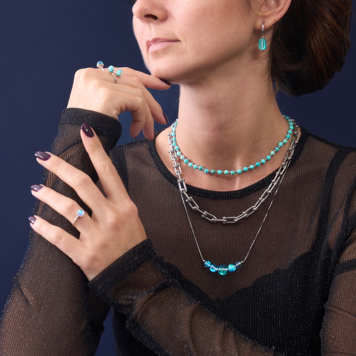 Blauer Nebel | 925 Sterling Silber | Galaxie Glas Unendlichkeitsverschluss Halskette